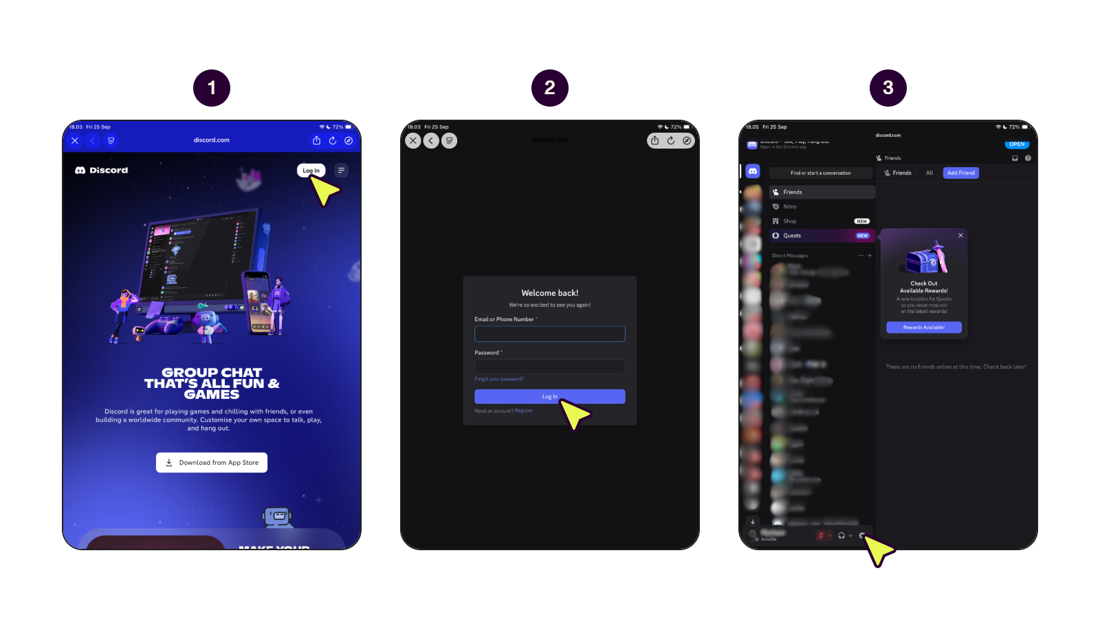 Steps to redeem a Discord Nitro Monthly voucher code on the Discord website. (1/2)